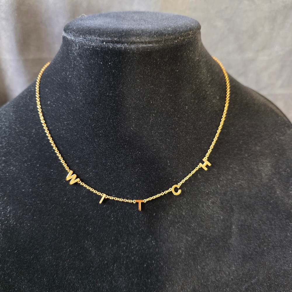 Witchwood Gold Tone Letter Necklace "WITCH" Charm Pendant Adjustable Chain
